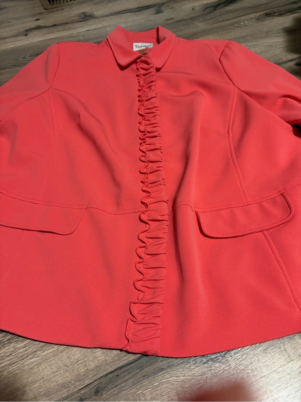 TanJay Coral Ruffle Front Blazer- Plus Size 22W